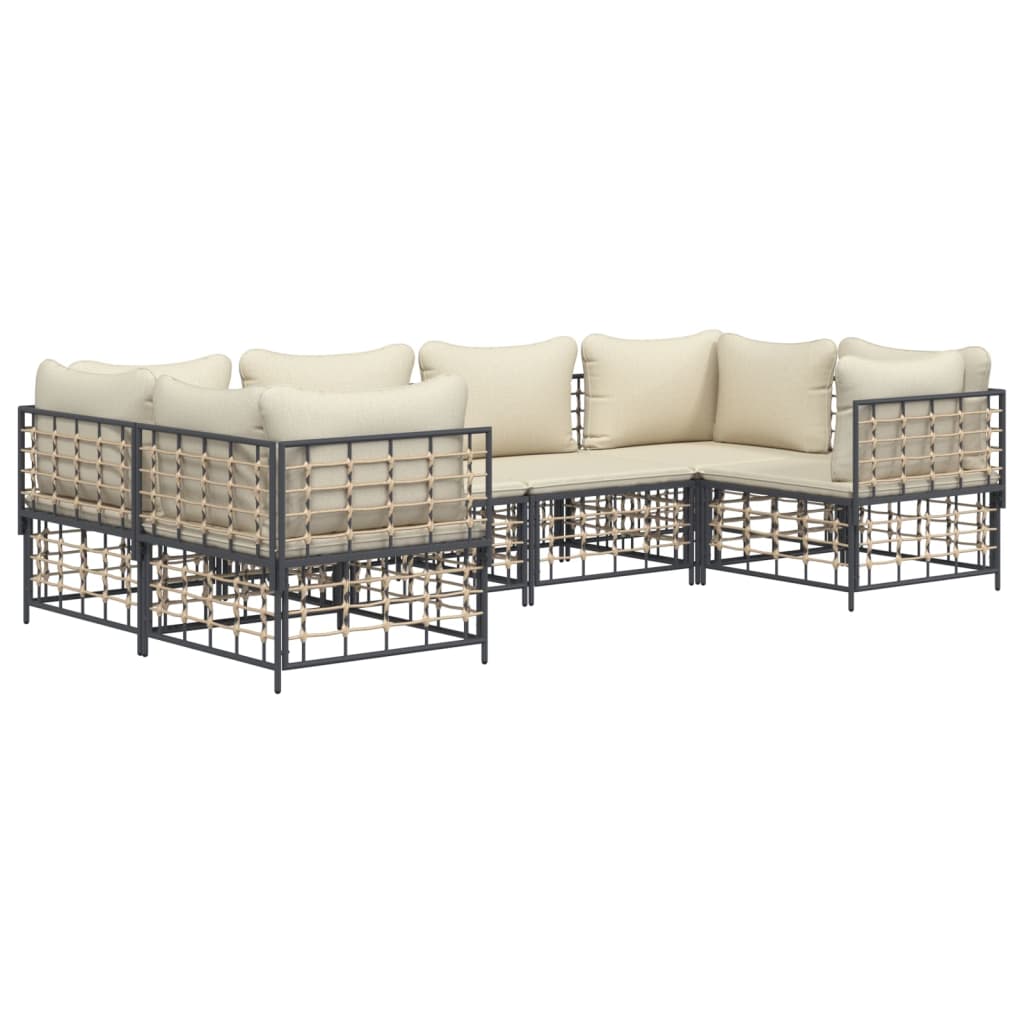 6 pcs garden furniture with braided resin anthracite cushions