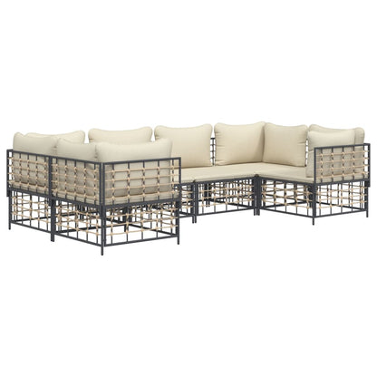 6 pcs garden furniture with braided resin anthracite cushions