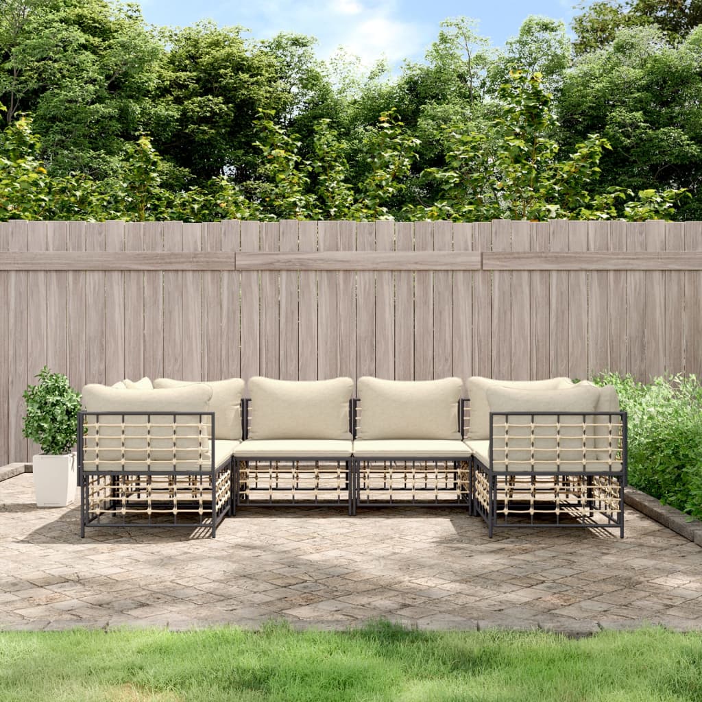 6 pcs garden furniture with braided resin anthracite cushions