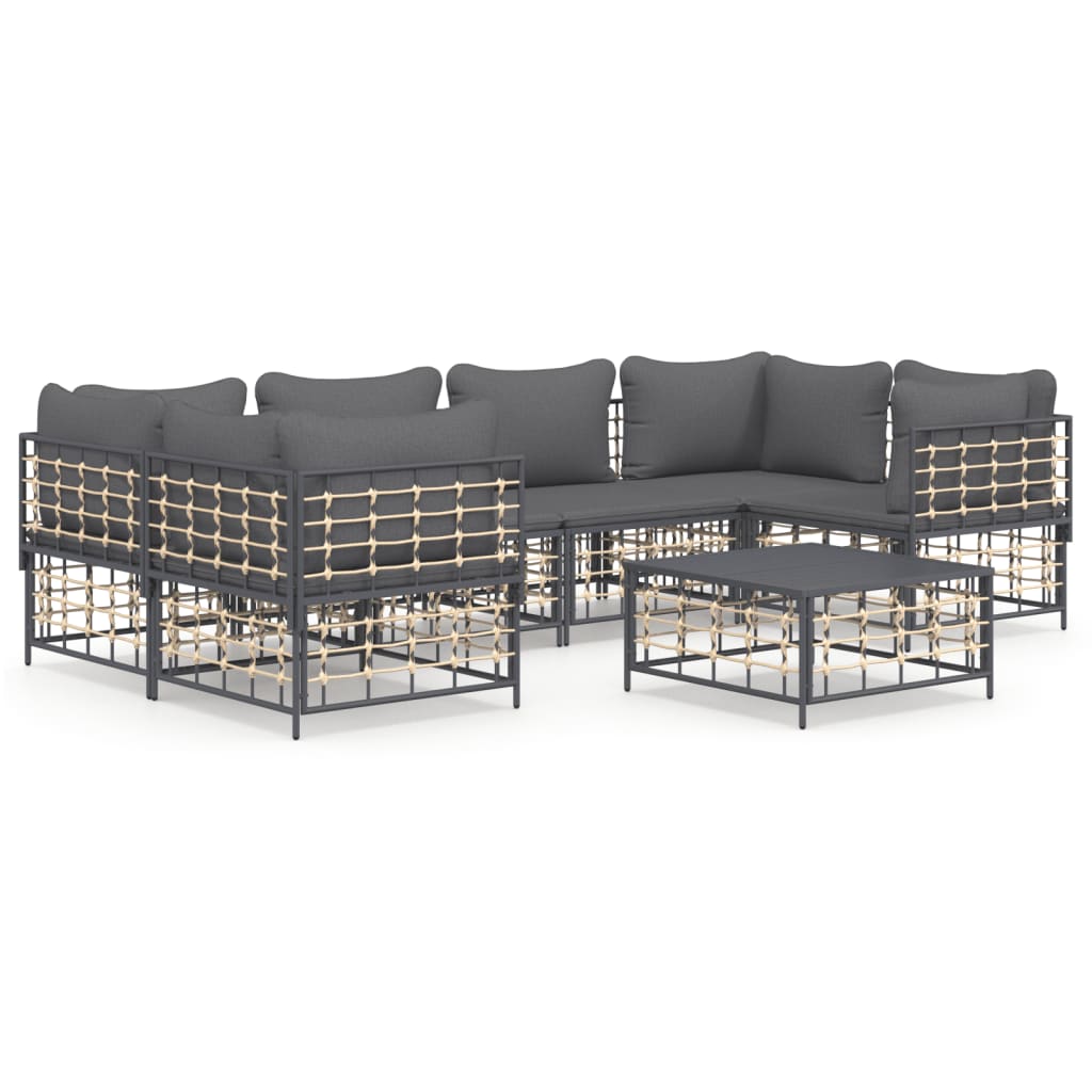 7 pcs garden furniture with braided resin anthracite cushions