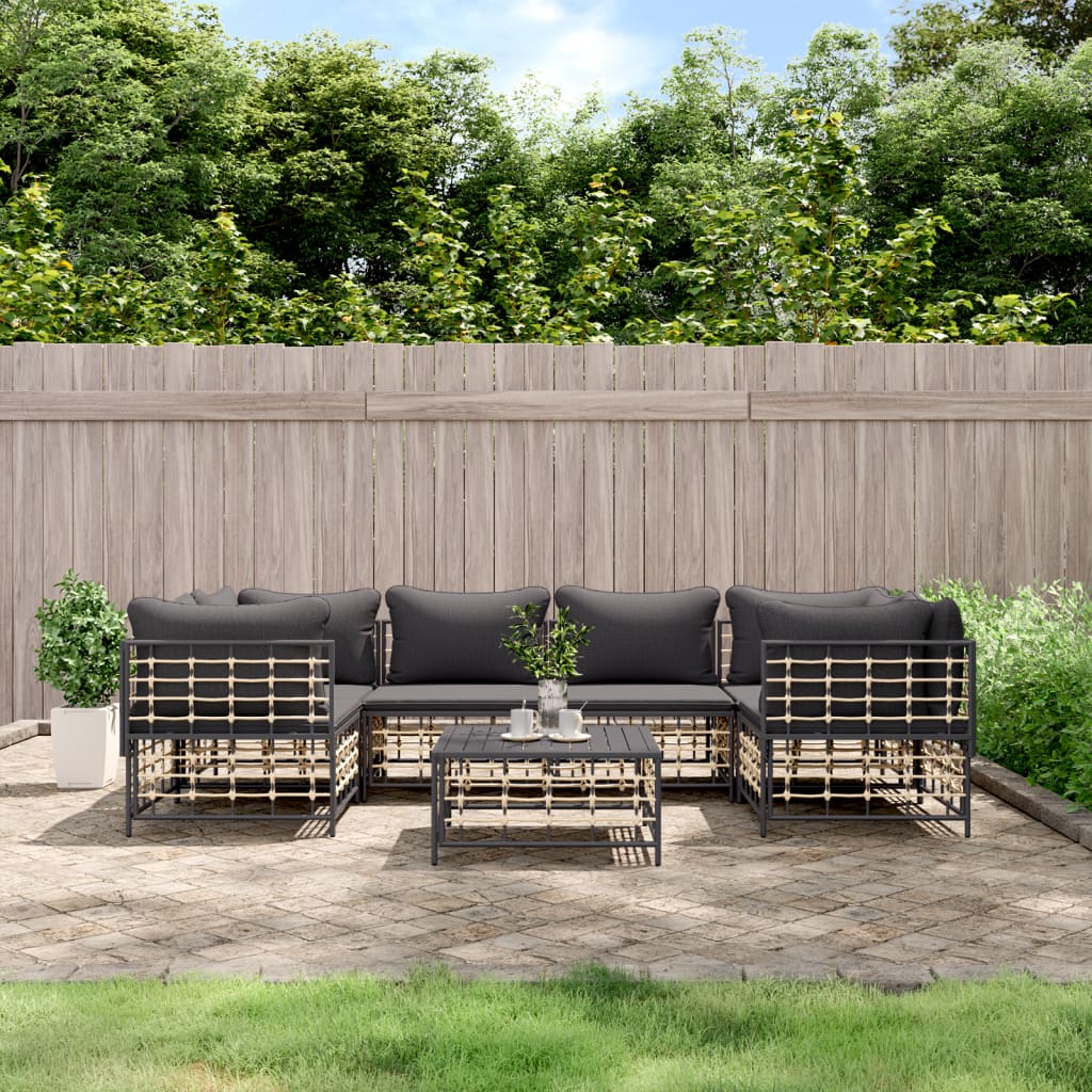 7 pcs garden furniture with braided resin anthracite cushions