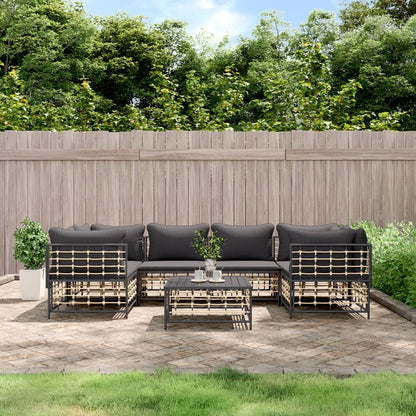 7 pcs garden furniture with braided resin anthracite cushions