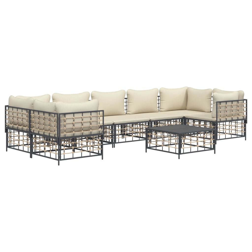 Salon de jardin 8 pcs avec coussins anthracite résine tressée