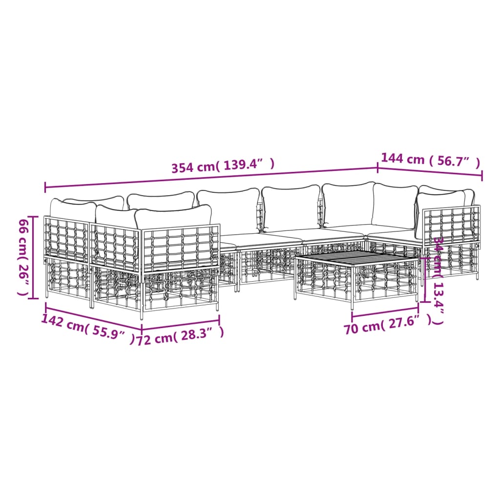 Salon de jardin 8 pcs avec coussins anthracite résine tressée