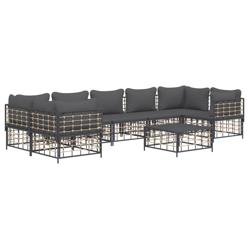 Salon de jardin 8 pcs avec coussins anthracite résine tressée