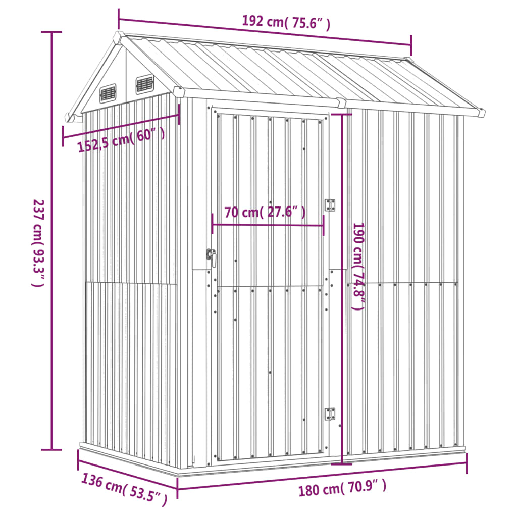 Clear Brown Garden Shed 192x152.5x237 cm de acero galvanizado
