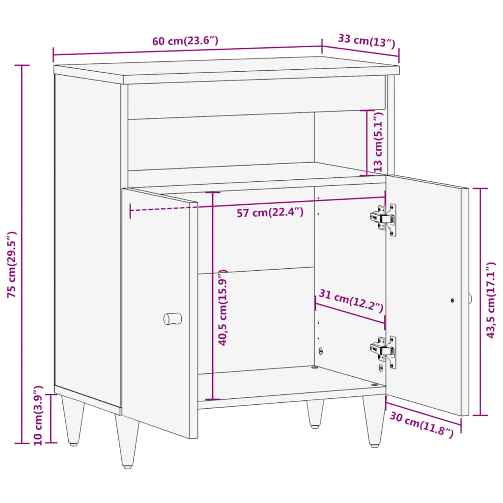 Cabina statale 60x333x75 cm Legno di mango solido