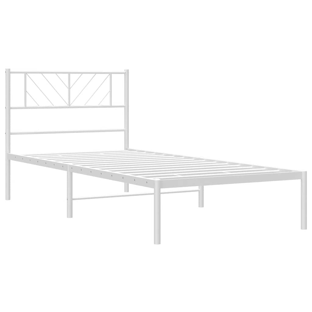 Cadre de lit métal avec tête de lit blanc 100x190 cm