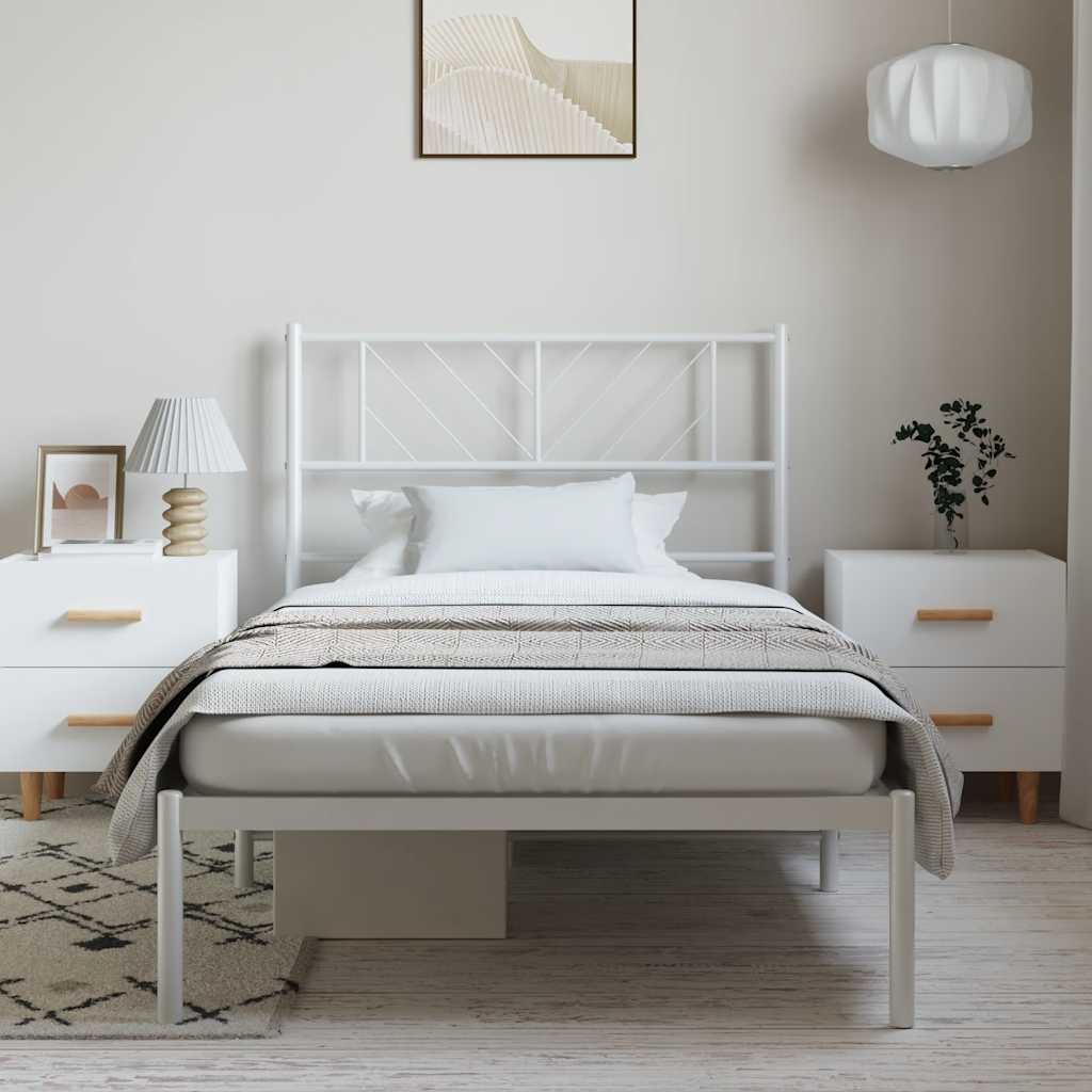 Cadre de lit métal avec tête de lit blanc 100x190 cm