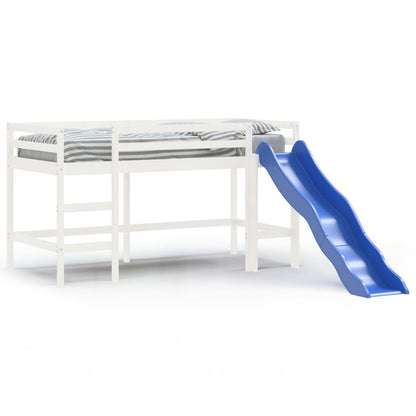 Lit mezzanine enfants avec toboggan en pin massif, blanc ou noir