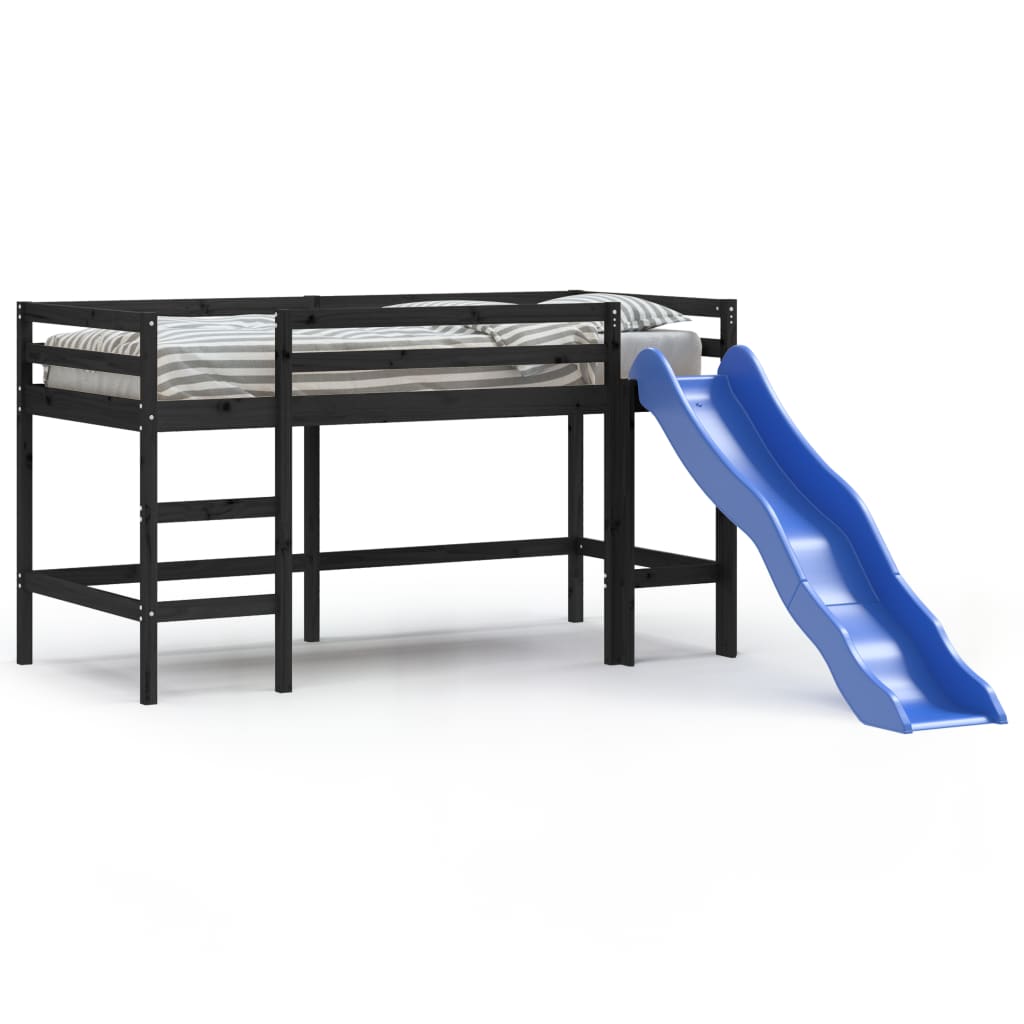 Lit mezzanine enfants avec toboggan en pin massif, blanc ou noir