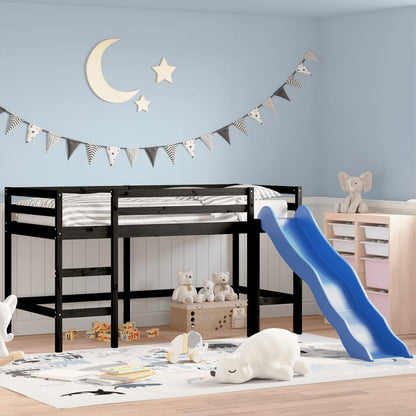 Lit mezzanine enfants avec toboggan en pin massif, blanc ou noir