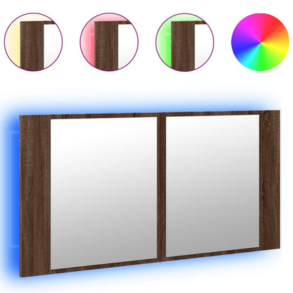 Massicello a specchio da bagno a LED Brown Oak 90x12x45 cm