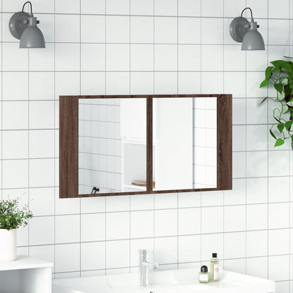 Massicello a specchio da bagno a LED Brown Oak 90x12x45 cm