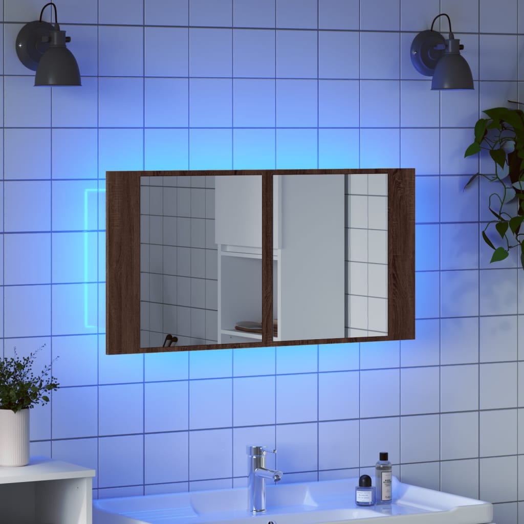 Massicello a specchio da bagno a LED Brown Oak 90x12x45 cm