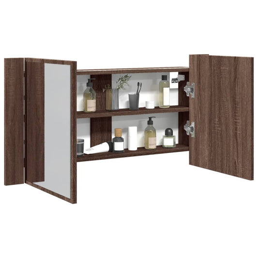LED Bath Mirror Cabinet Brown oak 90x12x45 cm