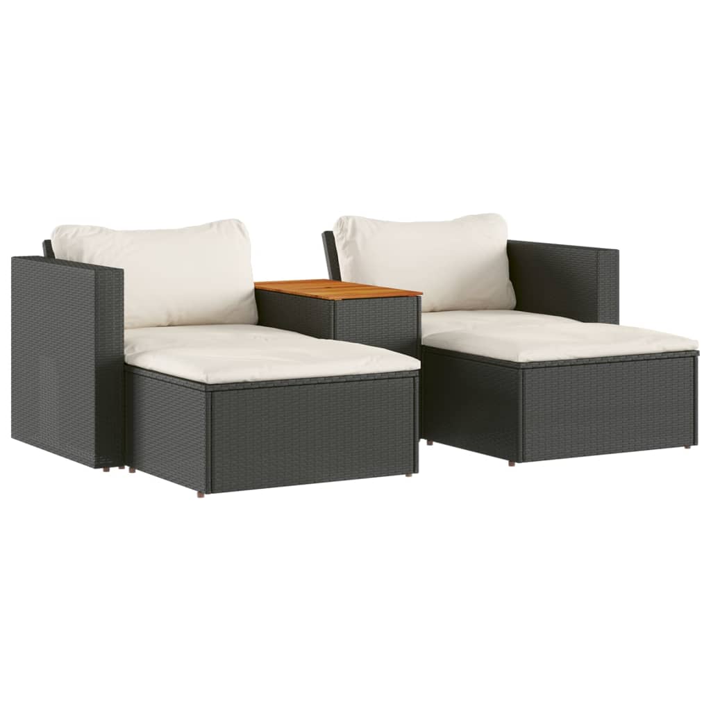 5 pezzi mobili da giardino con cuscini in resina intrecciata nera Acacia