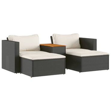 5 pezzi mobili da giardino con cuscini in resina intrecciata nera Acacia