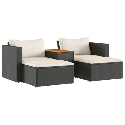 5 pezzi mobili da giardino con cuscini in resina intrecciata nera Acacia