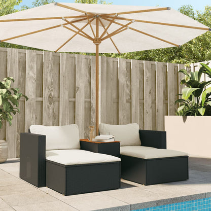 5 pezzi mobili da giardino con cuscini in resina intrecciata nera Acacia