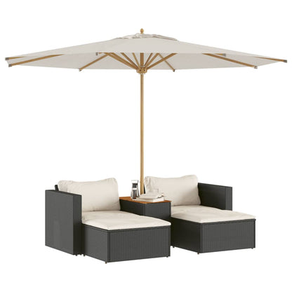 5 pezzi mobili da giardino con cuscini in resina intrecciata nera Acacia