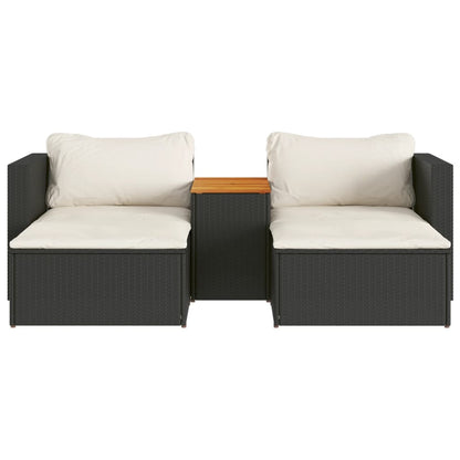5 pezzi mobili da giardino con cuscini in resina intrecciata nera Acacia