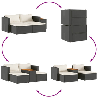 5 pezzi mobili da giardino con cuscini in resina intrecciata nera Acacia