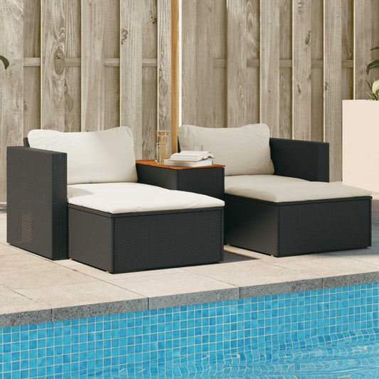 5 pezzi mobili da giardino con cuscini in resina intrecciata nera Acacia