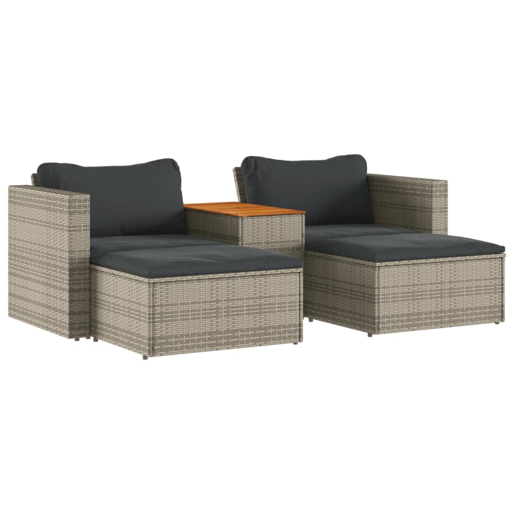 5 pezzi mobili da giardino con cuscini in resina intrecciata grigia acacia