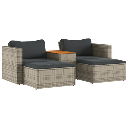 5 pezzi mobili da giardino con cuscini in resina intrecciata grigia acacia