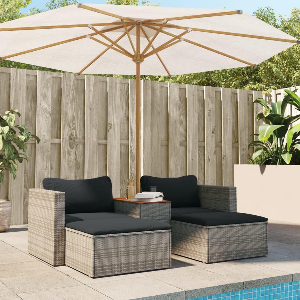 5 pezzi mobili da giardino con cuscini in resina intrecciata grigia acacia