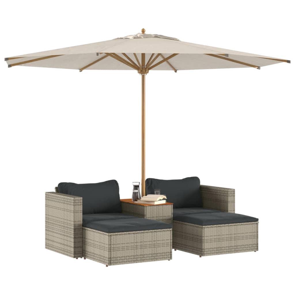 5 pezzi mobili da giardino con cuscini in resina intrecciata grigia acacia