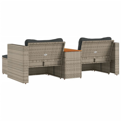 5 pezzi mobili da giardino con cuscini in resina intrecciata grigia acacia