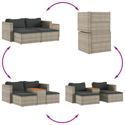5 pezzi mobili da giardino con cuscini in resina intrecciata grigia acacia