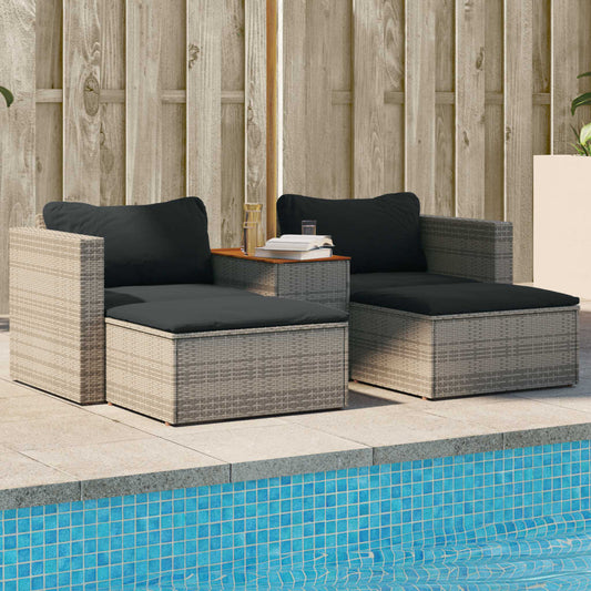 5 pezzi mobili da giardino con cuscini in resina intrecciata grigia acacia