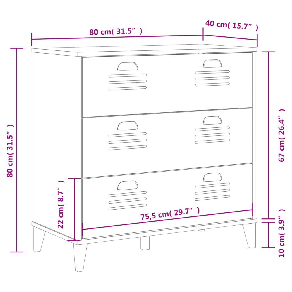Solid pine wood viken chest of drawers