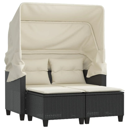 2 -seater garden sofa with wardrobe and black rattan stools