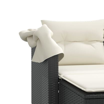 2 -seater garden sofa with wardrobe and black rattan stools