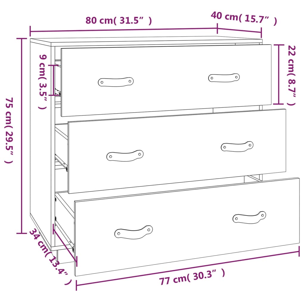 Buffet cire marron 80x40x75 cm bois massif de pin