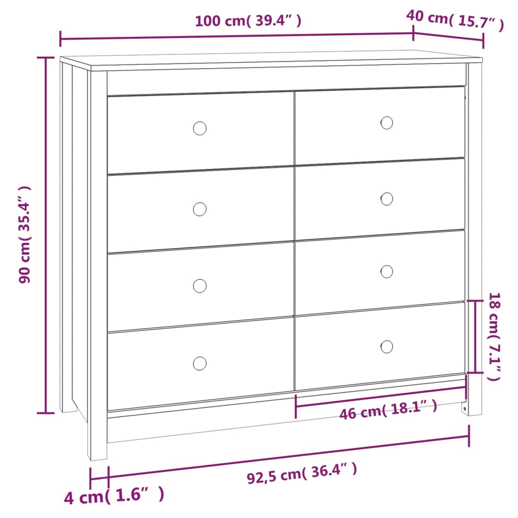 Cera marrone guardaroba laterale 100x40x90 cm in legno di pino solido