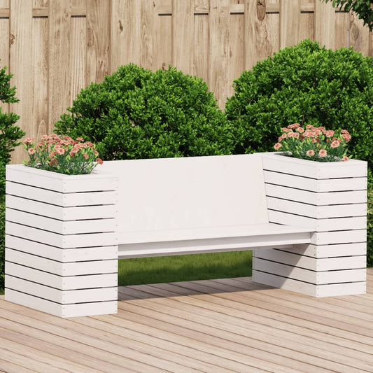 Bench with white planters 167.5x60x65 cm solid pine wood
