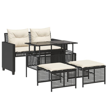 Garden furniture with cushions 4 pcs black braided resin glass