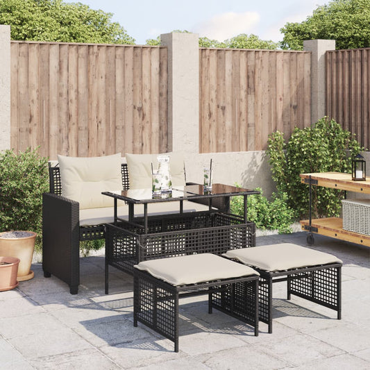 Garden furniture with cushions 4 pcs black braided resin glass