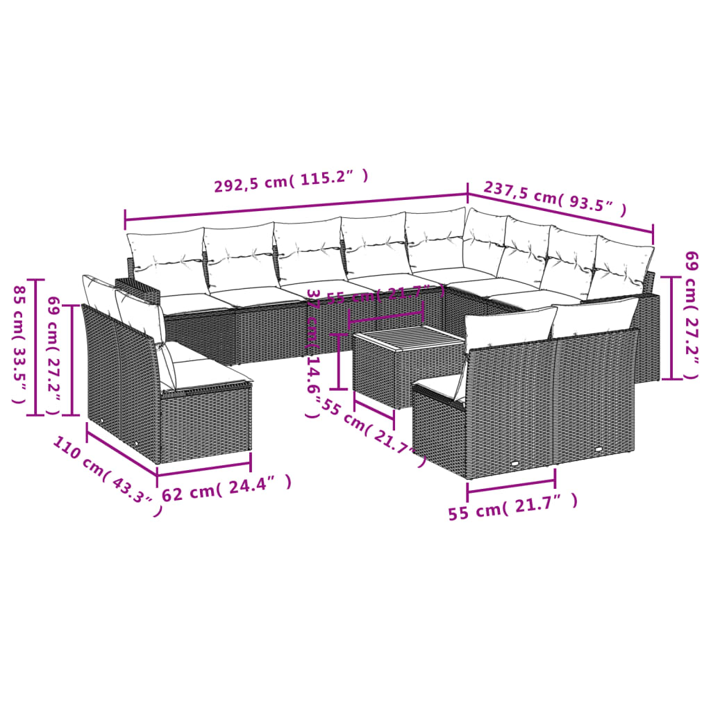 Muebles de jardín con cojines 13 PCS RAVERA NEGRA RACONEDA