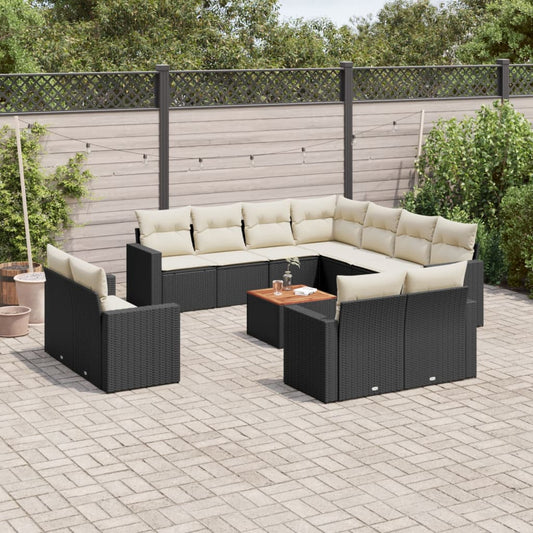 Mobili da giardino con cuscini 13 pezzi intrecciata nera intrecciata