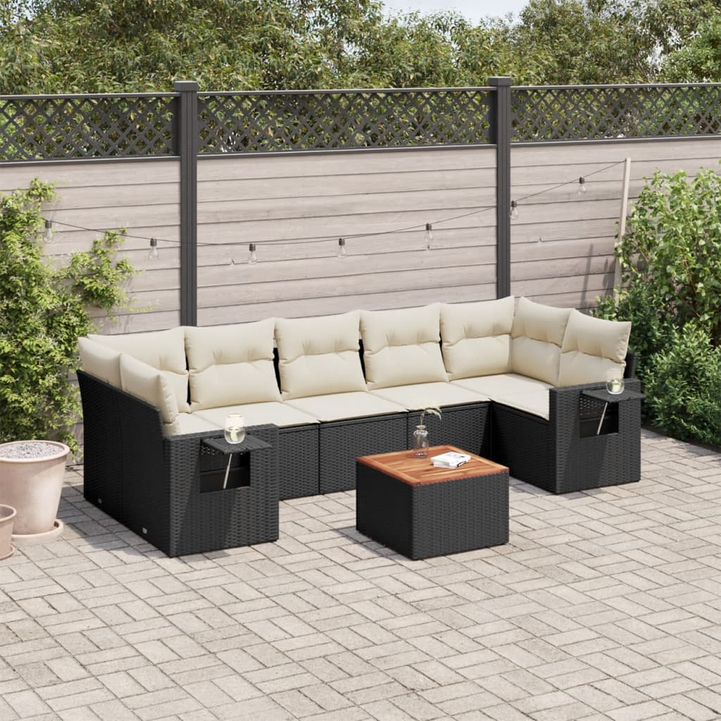 8 PCS Muebles de jardín con cojines de resina trenzado negro