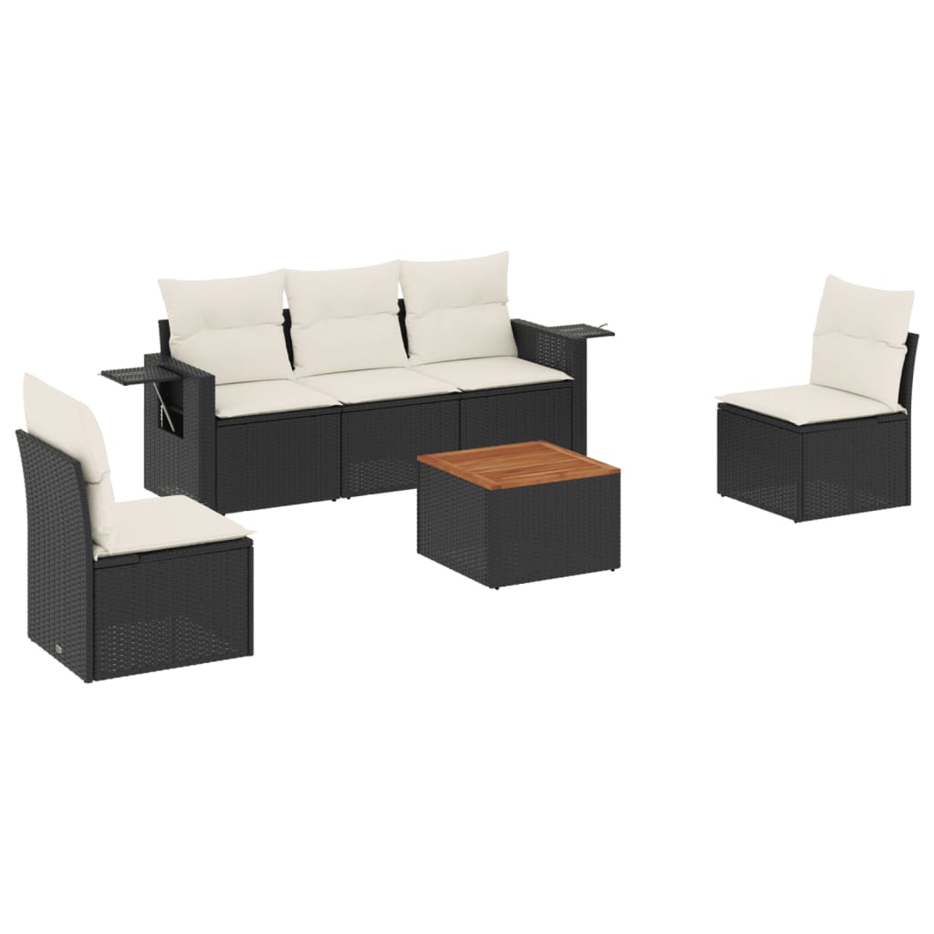 6 pcs garden furniture with black braided resin cushions