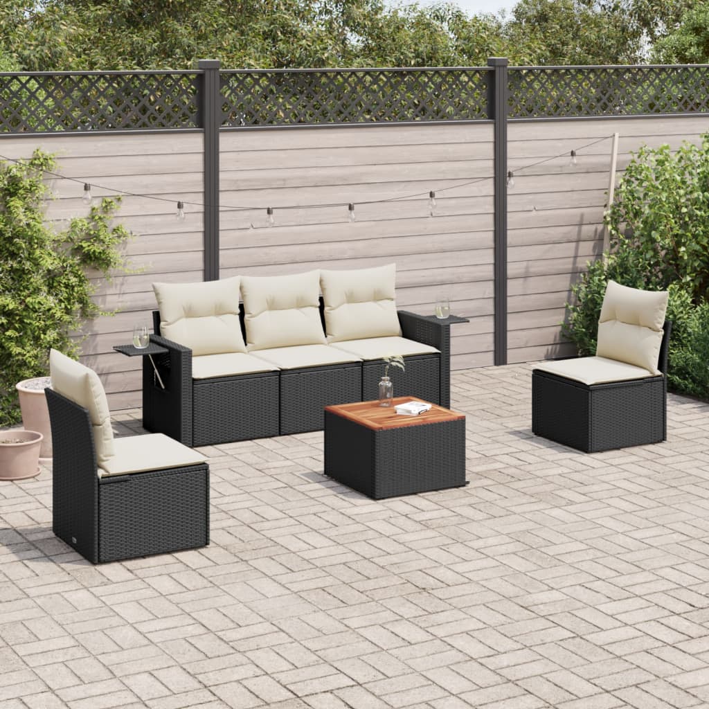6 pcs garden furniture with black braided resin cushions