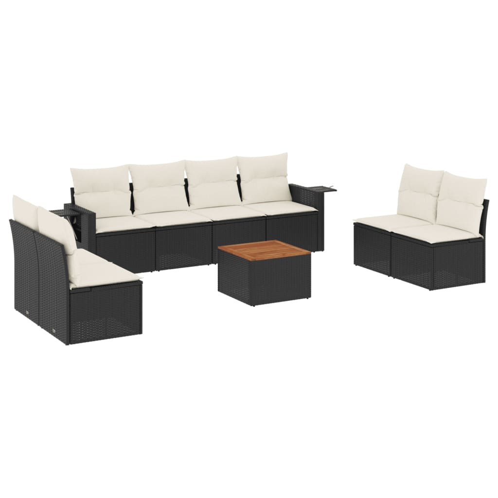 Muebles de jardín de 9 piezas con cojines de resina trenzado negro