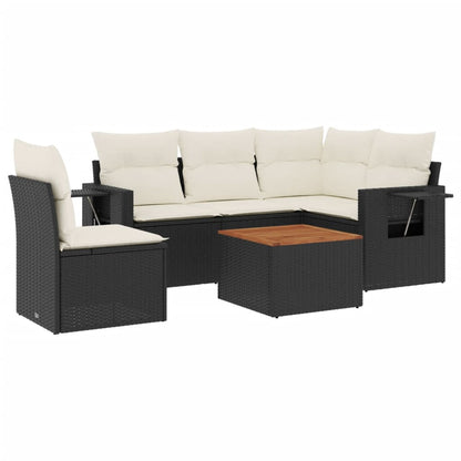 6 pcs garden furniture with black braided resin cushions